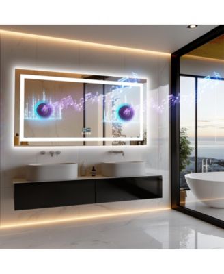 59.4x30.7 inch Colours Wall Mounted Vanity Mirror Bluetooth Speaker Digital Display Front Light Anti Fog for Hotel Bathroom