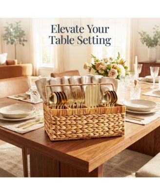 Utensil Caddy Handle - 5 Compartments, Woven Wicker Utensil Silverware Flatware Organizer