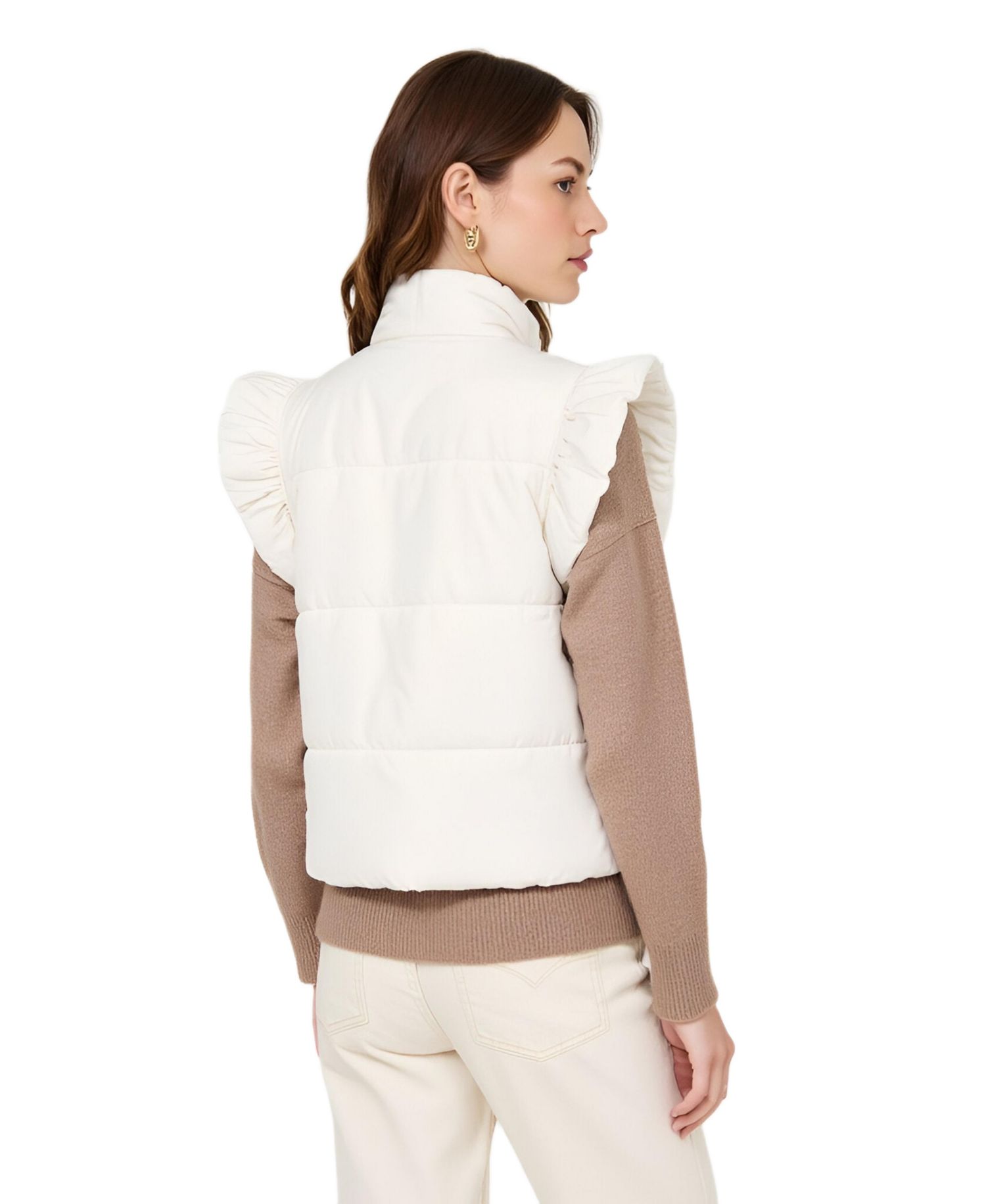 Women's Lea Ruffle Shoulder Tie-Front Puffer Vest