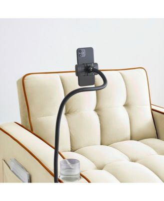 Convertible Pull Out Sofa Bed, Modern Single Recliner with Adjustable Back, USB Port, Ashtray and Rotating Phone Stand for Home Living Room