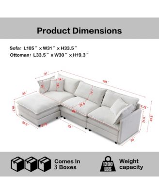 Modular Sectional Sofa - 105" L-Shape Chenille Fabric Couch, Modern Convertible 3-Seater Sofa with Movable Ottoman for Living Room