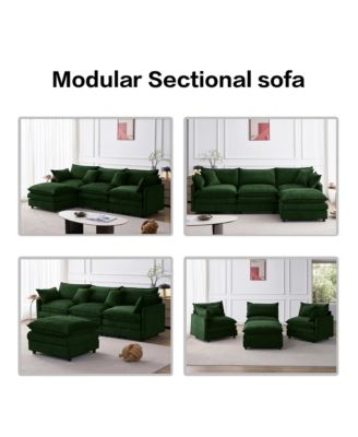 Modern Modular Sectional Sofa, 105" L Shape 3-Seater Chenille Couch with Detachable Footrest for Living Room Use