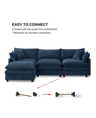 105-inch L Shape Modular Sofa, Chenille Fabric 3-Seater Convertible Sectional Couch with Mobile Ottoman for Living Room