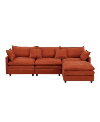 Convertible L-Shaped Sectional Sofa, 105 Inch Soft Chenille Modular Couch, 3 Seater Sofa with Portable Ottoman for Living Room