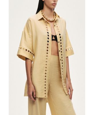 Women's Belted Eyelet Detail Short-Sleeve Jacket