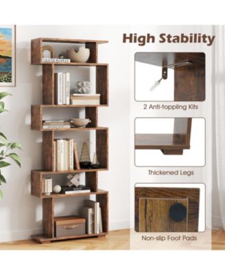 6-Tier Geometric Bookshelf with Anti-Tipping Kits, 24 x 8 x 64
