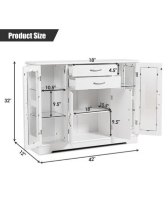 Sideboard Buffet Server Storage Cabinet with 2 Drawers and Glass Doors, 42 x 11.5 x 32