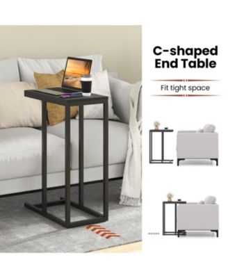 C-shaped Side Table with Heavy-duty Metal Frame