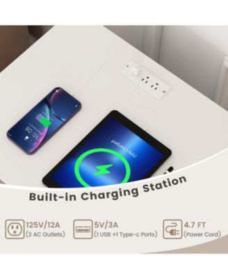 Record Player Stand with Record Storage Shelf and Charging Station