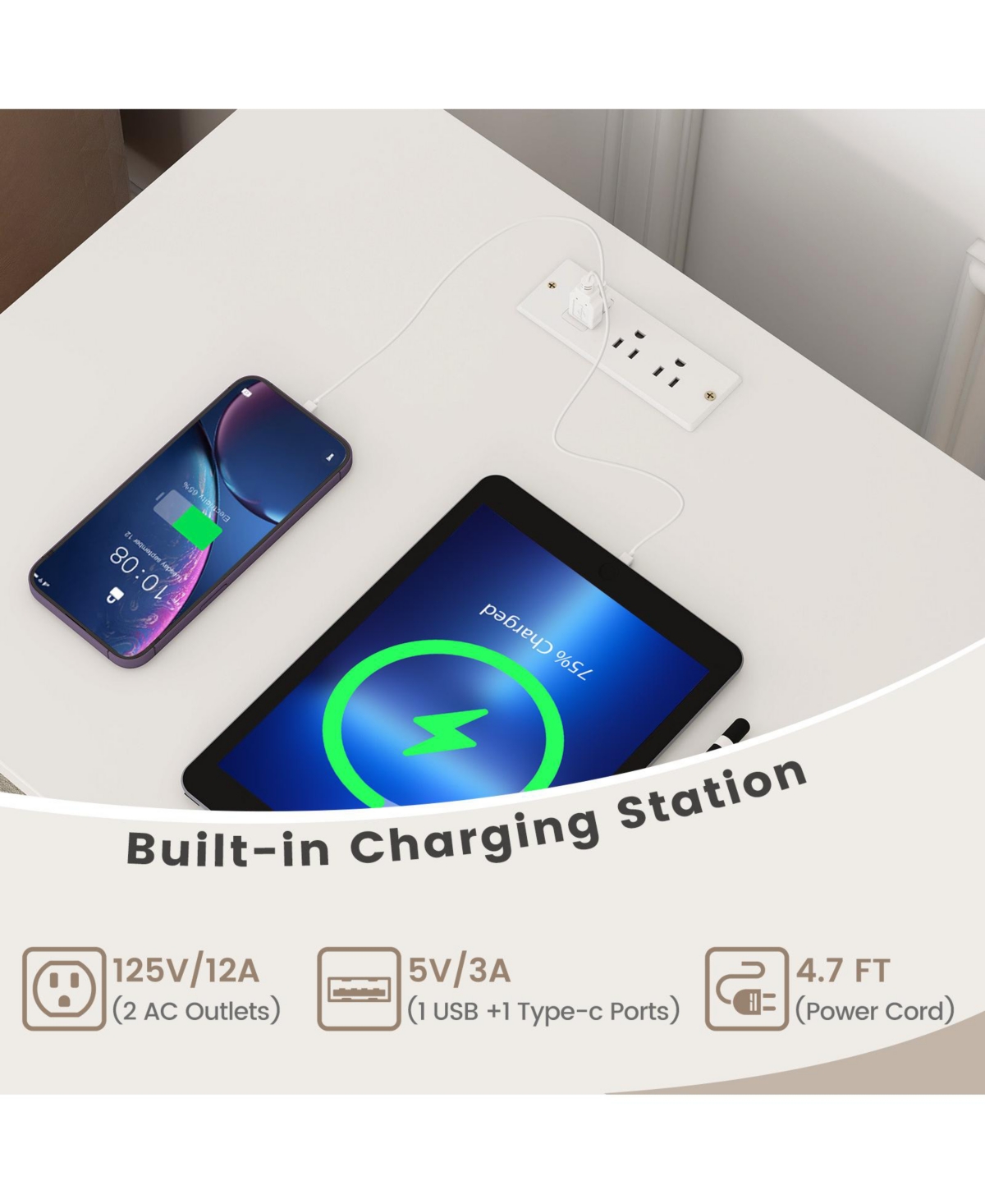 Sugift Record Player Stand with Record Storage Shelf and Charging Station