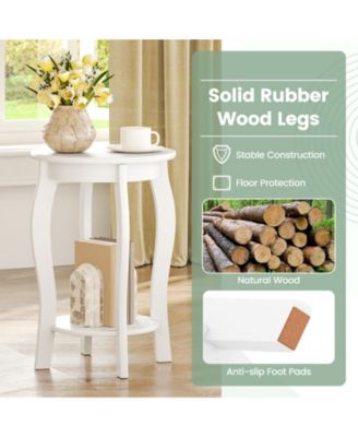 15 Inch 2-Tier Round End Table with Storage Shelf