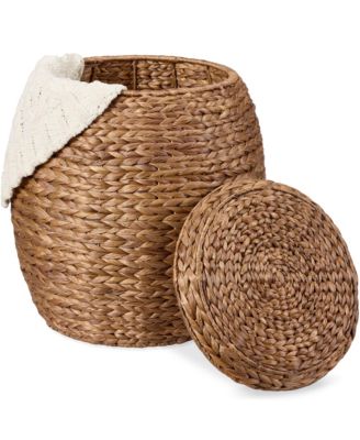 Vintage Multipurpose Hyacinth Storage Organizer Tote Basket  Lid