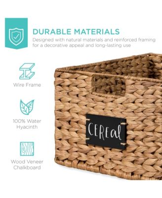 Set of 2 ,16in Woven Water Hyacinth Pantry Baskets  Chalkboard Label, Chalk Marker
