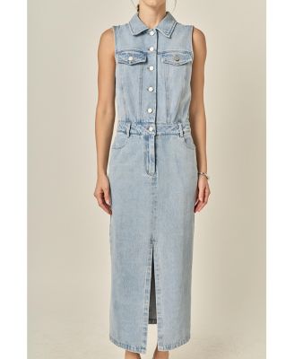 Women's English Factory Sleeveless Maxi Denim Dress