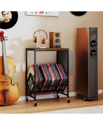 Rolling Record Player Stand with Vinyl Storage and Bag