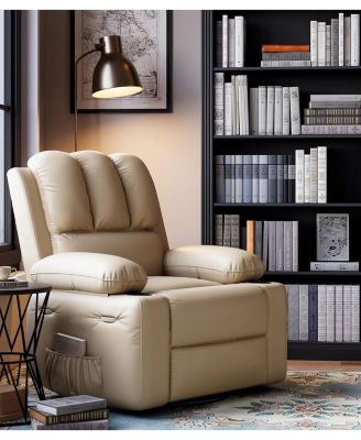 Manual Recliner Chair for Adults, PU Leather Recliner with Cup Holders and Side Pockets, Ergonomic Design for Nursery, Living Room