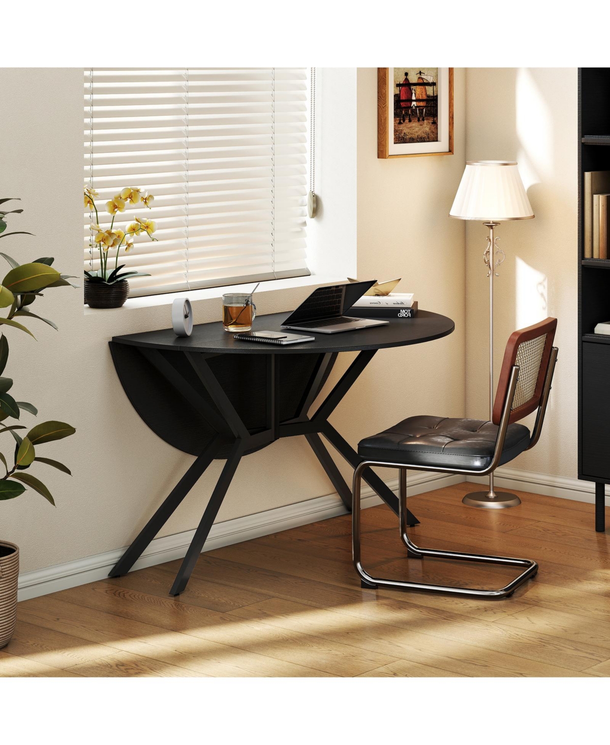 Slickblue 47 Round Folding Dining Table Extendable Kitchen Table