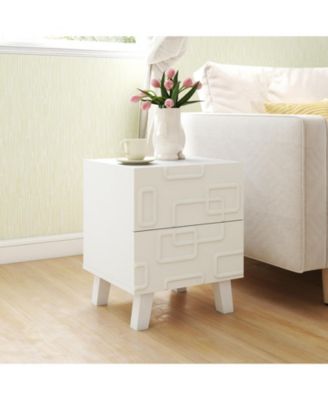 Modern Nightstand Side Table with Drawers and 3D Geometric Patterns