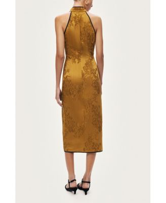 Women's High-Neck Button-Detail Midi Dress