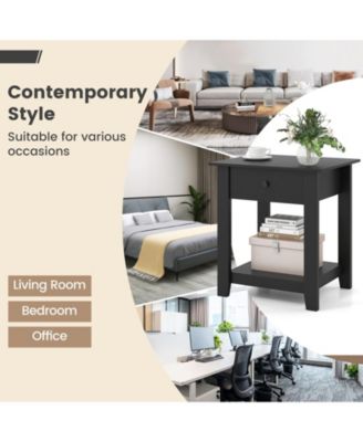 Nightstand with Drawer 3-Tier Modern Bedside Table with Open Shelf and Storage