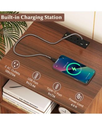 Record Player Stand with Charging Station Turntable Stand with Vinyl Storage-Walnut