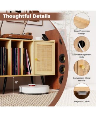 Record Player Stand with Charging Station and Rattan Cabinet for Living Room