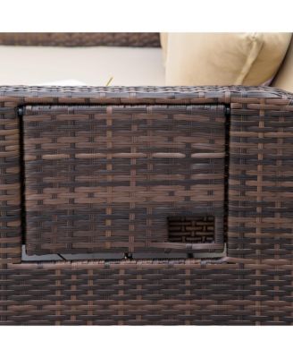 Patio Loveseat Daybed w/ Storage, Footrest and Tables,