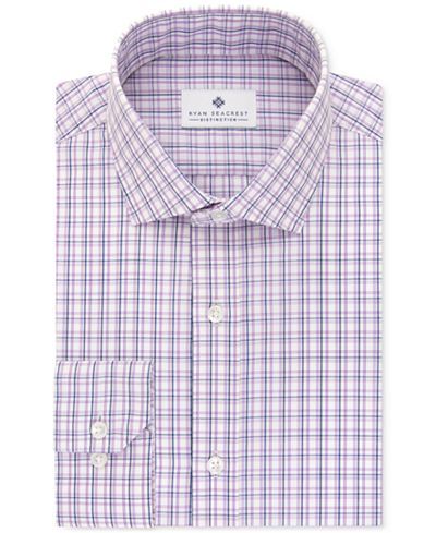 Ryan Seacrest Distinction Men's Slim-Fit Non-Iron Purple Multi-Check Dress Shirt, Only at Macy's