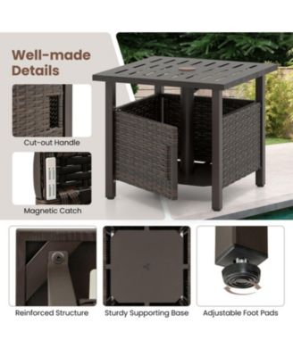 PE Wicker Patio Side Table with 1.93 in Umbrella Hole