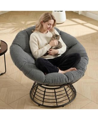 360degree(s) Swivel Rattan Papasan Chair, Indoor Outdoor Wicker Accent Chair with Soft Thick Cushion, 300 LBS Capacity for Balcony