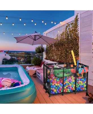 Extra Large 12 Wheels Rolling Mesh Pool Storage Bin Metal Frame with Cover Replacement Net