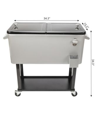 80 QT Rolling Cooler Portable on Wheel Beverage Cart Patio Bar Party Pool