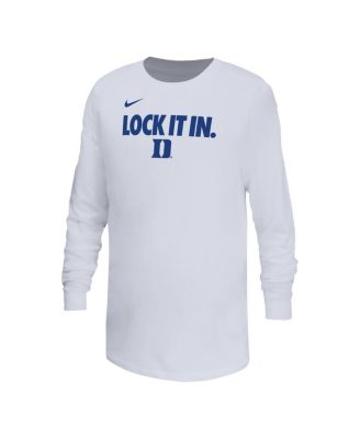 Big Boys and Girls White Duke Blue Devils On-Court Bench Legend Dri-FIT Long Sleeve T-Shirt