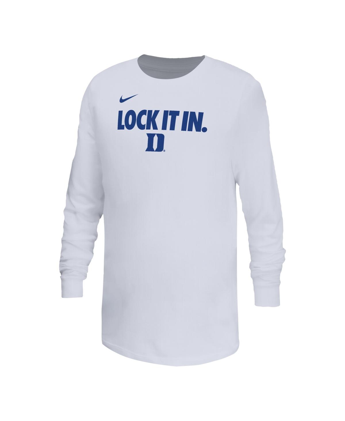 Nike Big Boys and Girls White Duke Blue Devils On-Court Bench Legend Dri-fit Long Sleeve T-Shirt - White