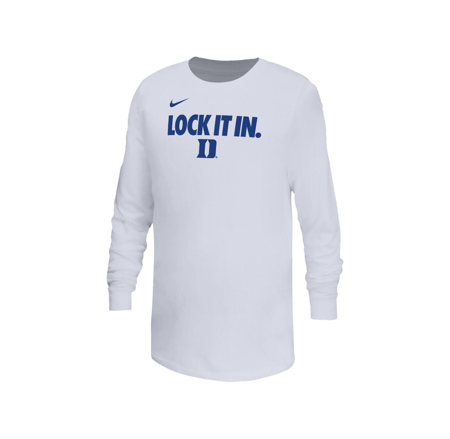 Big Boys and Girls White Duke Blue Devils On-Court Bench Legend Dri-FIT Long Sleeve T-Shirt