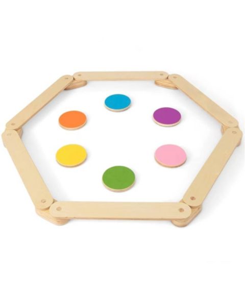 Детские игрушки Slickblue 12-Piece Wooden Colorful Balance Beam with Stepping Stones, от 3 лет, цвет: Светлый коричневый