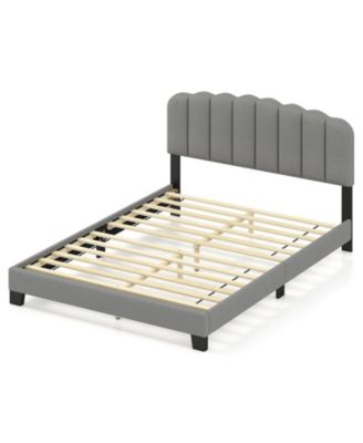 Queen Size Bed Frame with Adjustable Scalloped Tufted Headboard