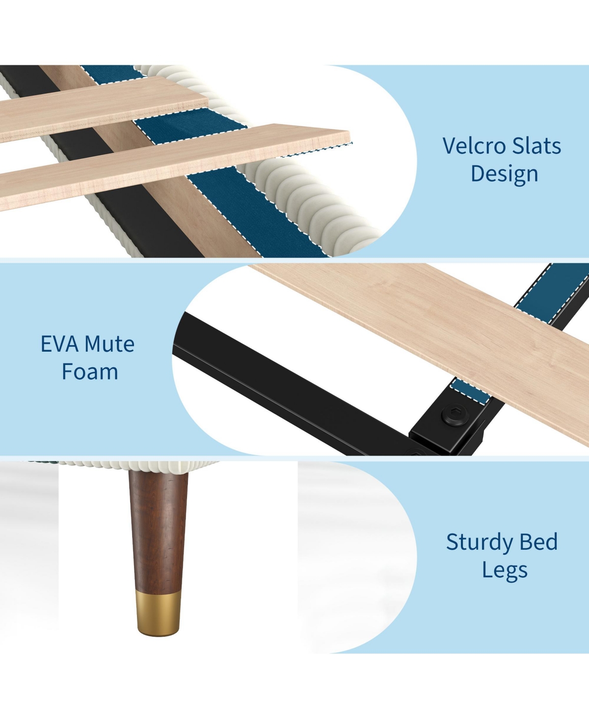 Homfan upholstered platform bed with headboard, modern low profile design, sturdy metal frame, wood slats, noise free, no box spring
