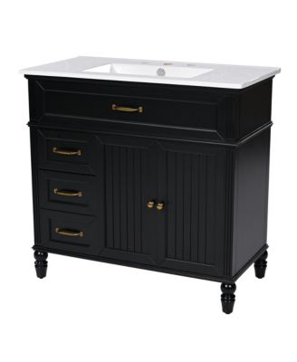  Bathroom Vanity with Sink Black Cabinet with Drawers Durable Frame MDF Board Spacious Storage Two Package Delivery
