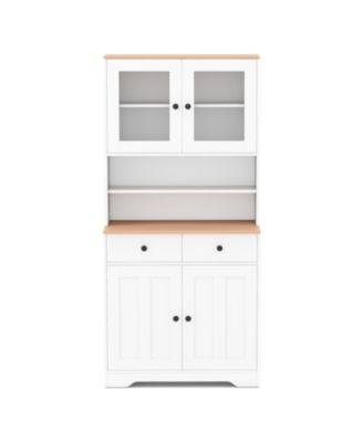 Pantry Cabinet with 2 Removable Shelves and Glass Doors