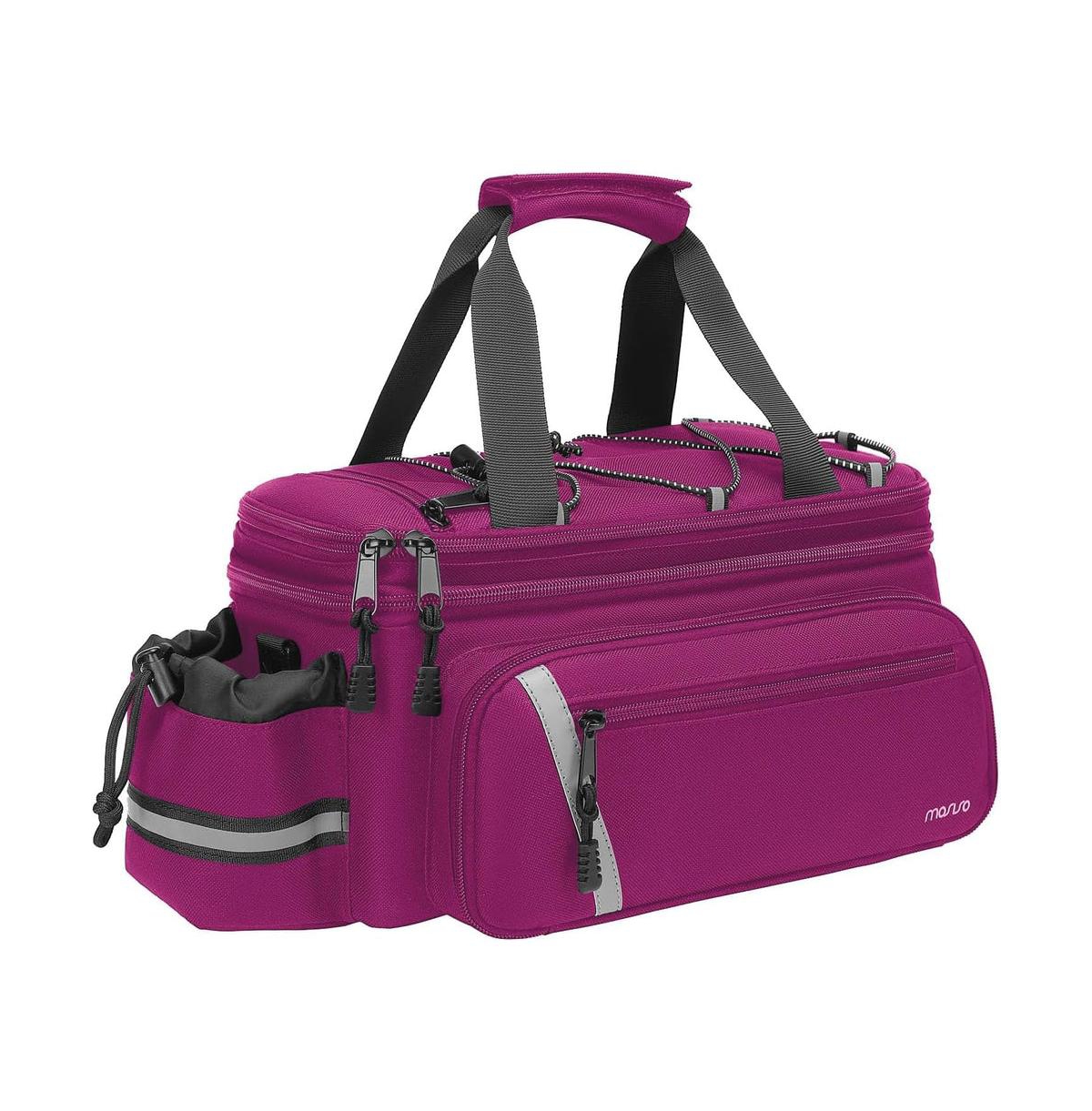 Aoligeijs Insulated Bike Rack Bag with Rain Cover, Bicycle Trunk Cooler with Foldable Panniers for Commuting Travel Outdoor Cycling - Light/pastel Red