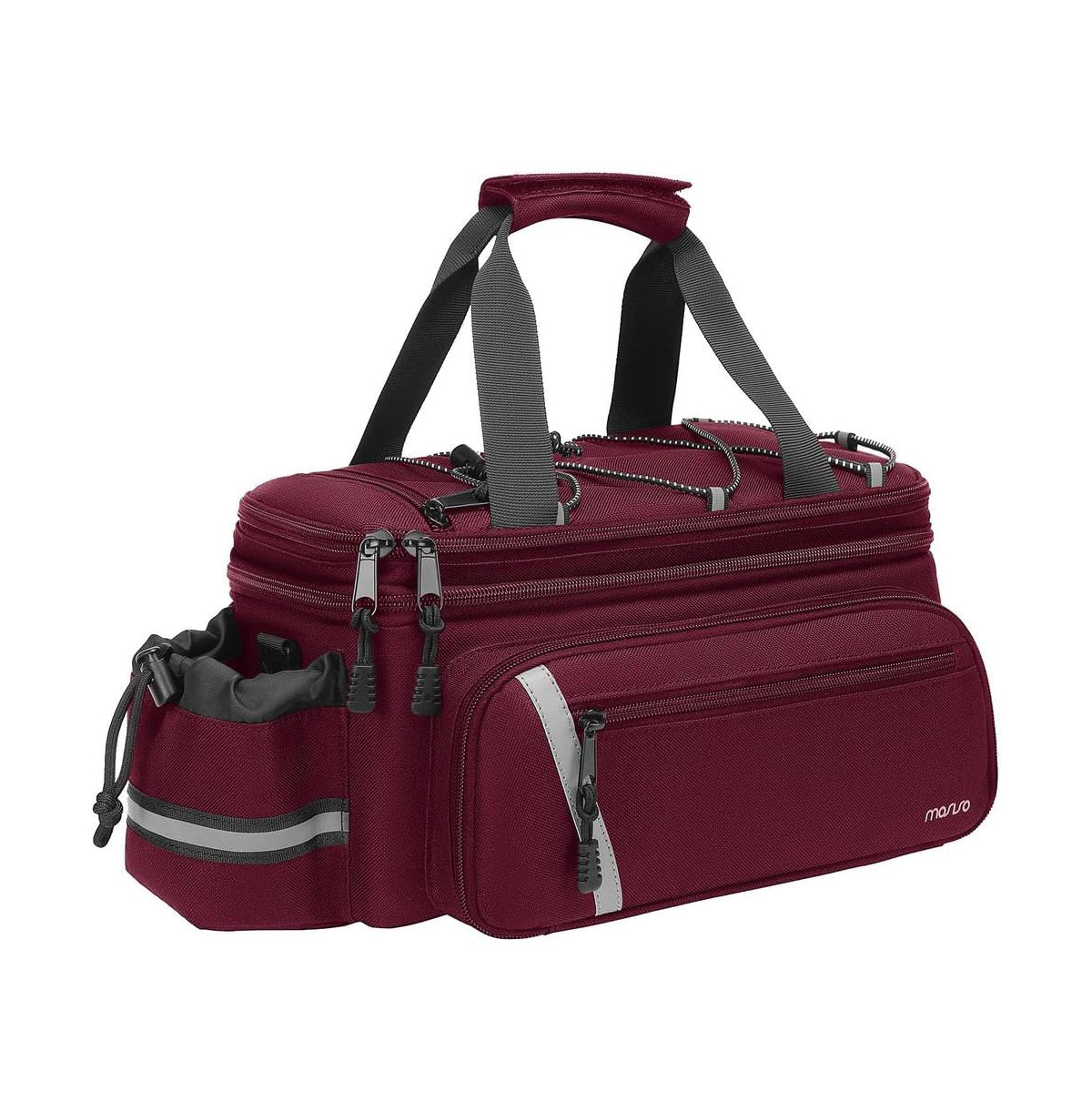 Aoligeijs Insulated Bike Rack Bag with Rain Cover, Bicycle Trunk Cooler with Foldable Panniers for Commuting Travel Outdoor Cycling - Medium Red
