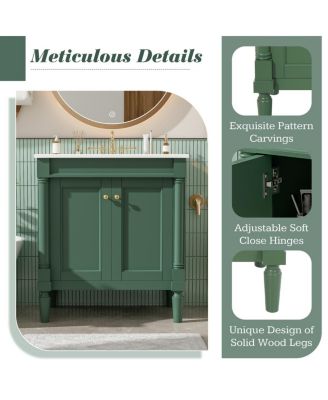  Bathroom Vanity with Ceramic Sink, Modern White Freestanding Cabinet, Soft Closing Doors and Adjustable Shelf for Small Spaces-Sillysis