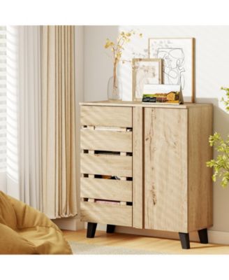 4-Tier Shoe Storage Cabinet with Louvered Doors and Removable Shelves, 31.5 x 13 x 34.5 in