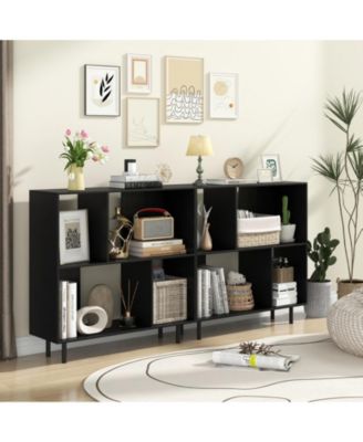 4-Compartment Open Shelf Bookcase with Metal Legs, 35.5 x 12 x 35.5 in