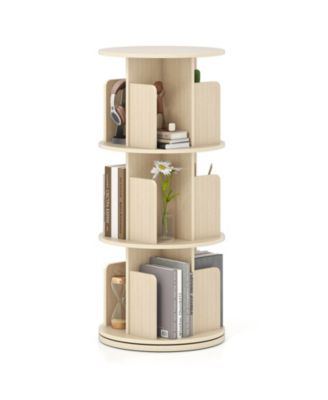 3-Tier Rotating Bookshelf with Dividers and Anti-Falling Baffles