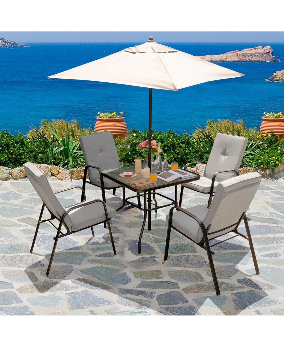 Mecale 5 Feet Patio Square Market Table Umbrella Shelter with 4 Sturdy Ribs