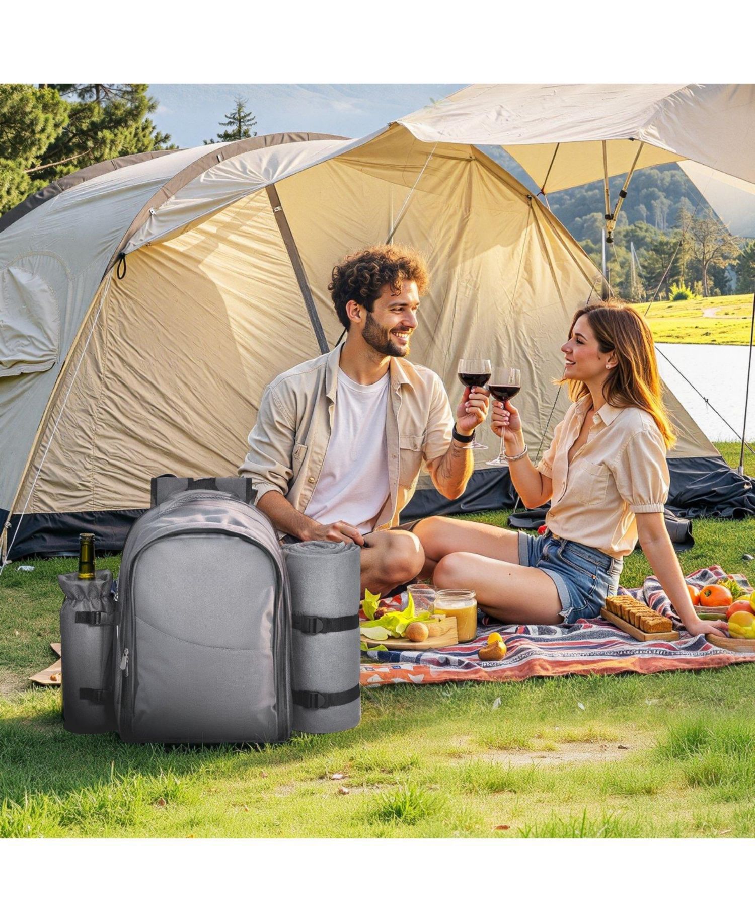 2-Person Picnic Backpack with Insulated Cooler, Blanket and Tableware Set