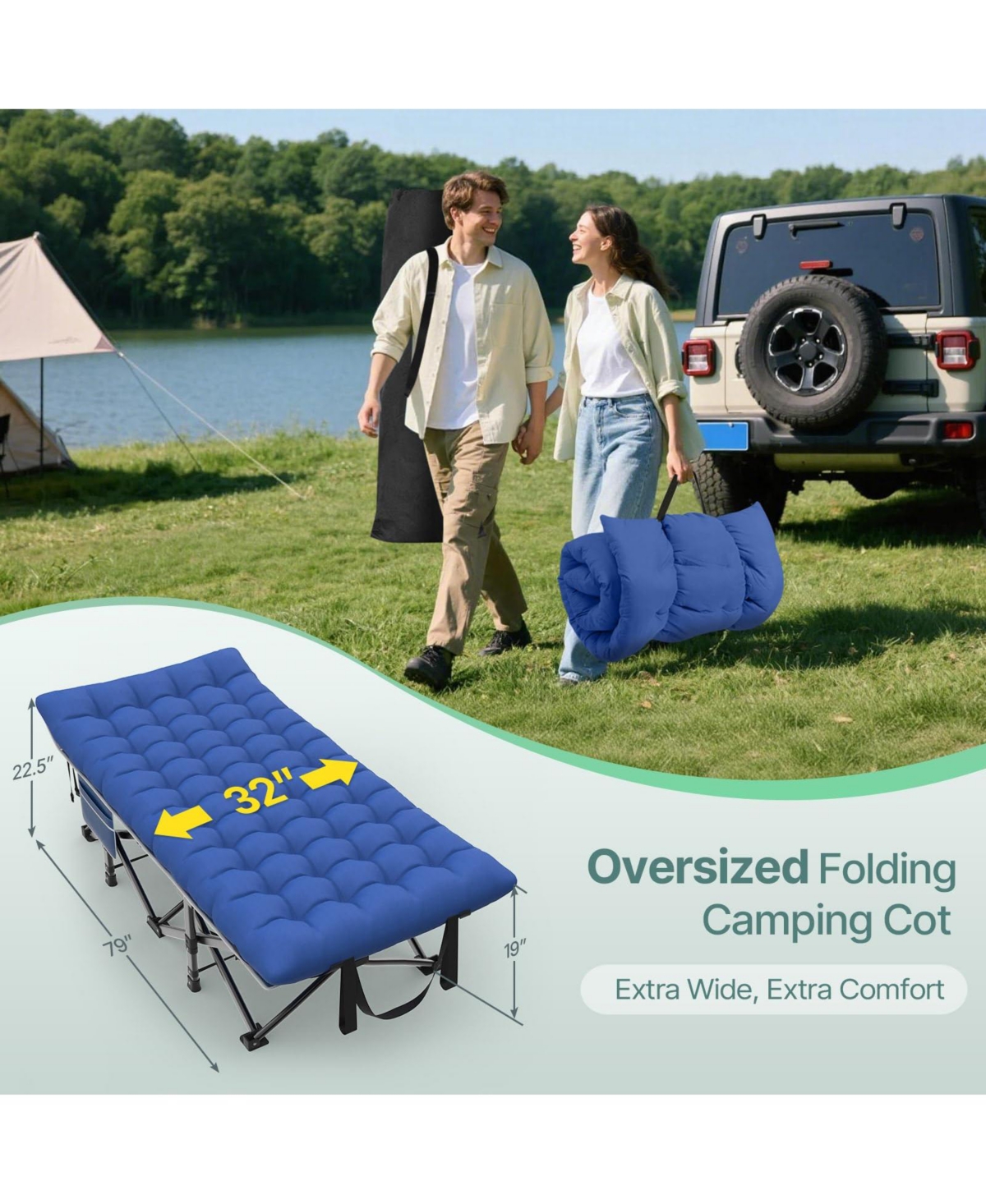 Gnuadz Folding Camping Sleeping Mattress Portable Heavy Duty Pillow Oxford Carry Bag Adults Travel Nap