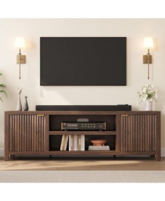 Fluted TV Stand for 75plus  Inch, Modern Entertainment Center with 2-Tier Storage & Adjustable Shelves, Media Console Cabinet